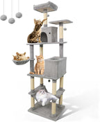 Tangkula 80 Inch Tall Cat Tree, Multi-Level Cat Tower with Sisal Scratching Posts, 2 Condos, Plush Perch, Hammock, Basket, Dangling Toys, Cat Climbing Furniture for Indoor Cats (Light Gray)