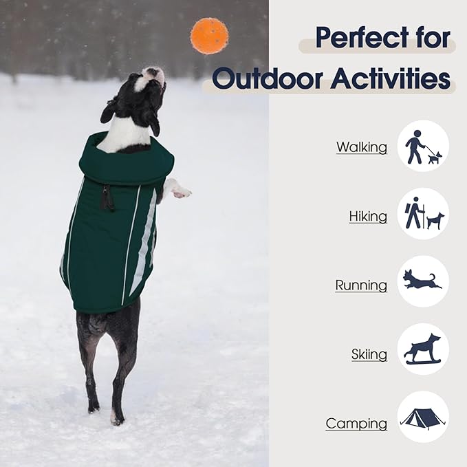 IECOii 4XL Winter Dog Coat - Adjustable Warm Fleece Jacket Reflective Cold Weather Coats Waterproof Dogs Vest for Barrel Chest Giant Breeds, Great Dane, Snow & Rain Walking, Skiing, Green, Sizes XXXXL