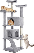 Made4Pets Cat Tree Tower 70in Cat Tower for Indoor Cats Kitten Tree Multi-Level Cat Tree with 2 Condo Furniture Activity Center with Scratching Posts Funny Toys Kittens Pet Play House, Light Grey