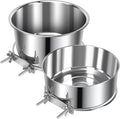 2 Pcs Large Pet Dog Food Water Bowl for Cage Stainless Steel Non-Spill Kennel Hanging Cats Bowls with Clamp Holder Crate Feeder Dish for Medium Large Dogs Huge Pets (7.1x3.7'' & 7.1x2.5'')