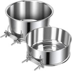 2 Pcs Large Pet Dog Food Water Bowl for Cage Stainless Steel Non-Spill Kennel Hanging Cats Bowls with Clamp Holder Crate Feeder Dish for Medium Large Dogs Huge Pets (7.1x3.7'' & 7.1x2.5'')