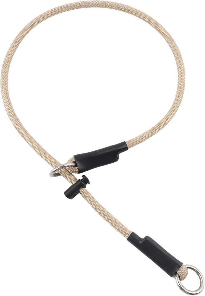 Slip Collar for Dog – 5/16” High-Strength Nylon Rope Pet Slip Collars with Spring-Loaded Adjustable Stopper for Small, Medium Dogs (Khaki, 26 inch)