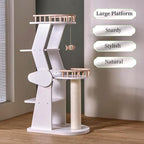 SHENGOCASE Modern Wooden Cat Tree Tower, 54.3 Inches Tall, 5-Level Perch Platform with Scratching Post, White