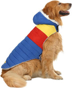 HDE Dog Puffer Jacket Fleece Lined Warm Dog Parka Winter Coat with Harness Hole 90s Colorblock - XXL