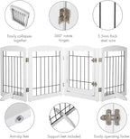 PAWLAND Freestanding Dog gate with Walk Through Door, Dog Gates for Doorways, The House, Stairs, 80" Wide Pet Puppy Safety Fence with Support Feet, 4 Panels, White