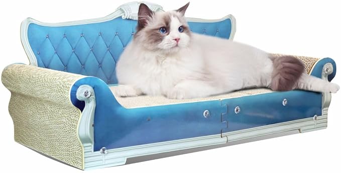 Sofa Shaped Cat Scratching Boards,Cat Scratcher Couch,Extra Large Cat Scratcher Bed 27.5inch for Large Cats Multi-Cats with Catnip(Blue)