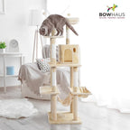 Tall Cat Tree for Indoor Large Cats or Kittens, Multi-Level Cat Activity Tree with Scratching Posts, Hammock, Cat Cave Condo, Modern Cute Small Cat Climbing Tower with Widened Perch