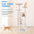 FDW | 54" Cat Tree Tower | Beige | Multi-Level Indoor Activity Center with Sisal Scratching Posts, Condos, Plush Perches, Hanging Cat Toys | Sturdy, Easy to Assemble | for Kittens & Adult Cats