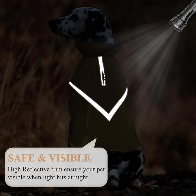 VIVAGLORY Snowrap Dog Coat, Jacket with Harness Hole, Dog Coat for Winter & Cold Weather, Fluffy Warm Fleece Lined Reflective Water Resistant for Puppy, M, Khaki