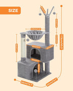 45-Inch Small Cat Tree with 2 Condos for Indoor Cats,Cat Tower with Scratching Posts for Small Cats,Grey Cat Tree Tower with Hammock and Cat Toys