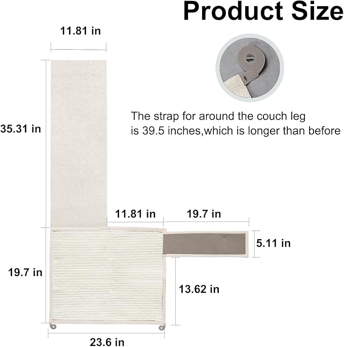 Cat Scratch Sofa Protector,23.6" L*19.6" W Cat Scratch Furniture Protector Pad, Couch Arm Sheild with Natural Sisal for Protecting Couch Sofa Chair Furniture(Beige/Right Handed)