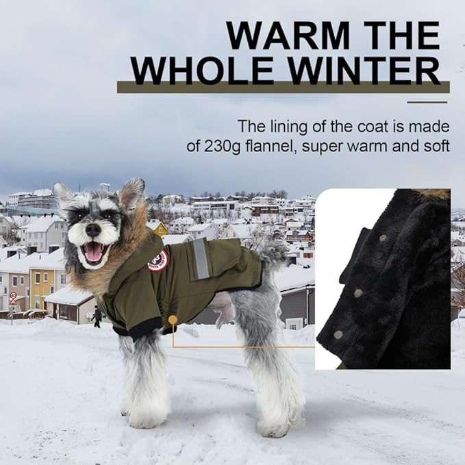 PINA Small Dog Coats - Waterproof, Warm Winter Jacket with Faux Fur Hood, Reflective, Flannel Lined, Windproof, Pocket