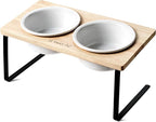 Elevated Dog Bowls, Raised Dog Bowl Stand with Two 6.5 inch Ceramic Bowl, Non-Slip Puppy Food and Water Bowls, Dogs Feeder for Small and Medium Breed, White