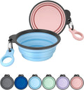 Aonkey Collapsible Dog Bowls with Bottle Carrier, 2 Pack Travel Dog Water Bowl Upgraded Carabiner, One-Piece Molded Rim No Fall Off or Crack 37oz, Blue & Pink