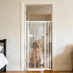 Lumizone Extra Tall Cat Gate 55.12" High Pressure Mounted Extra Wide 2025 New (17 Sizes) 1.37" Gap No Drilling Auto-Close One-Handed Operation Tall Pet Gate for Dogs(White, 55.12" H x 34.25"-38.38" W)