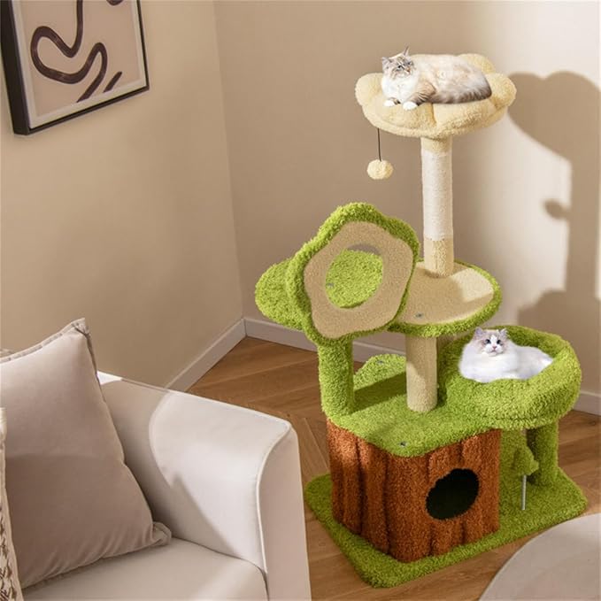 40" Jungle Theme Cat Tree - Washable Peach Skin Cover, Sisal Scratching Post & Interactive Toys