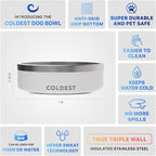 Coldest Dog Bowl - Anti Rust Metal, Non Slip, 3 Layers Insulated Stainless Steel Dog Bowls - Spill Proof & Heavy Duty - Water Bowl for Dogs, Cats & Pets, Dish Washer Safe (42 oz, Epic White)