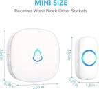 SECRUI Wireless Doorbell, Mini Door Bell with 58 Chimes 5 Volume Levels, 1 Waterproof Button 2 Plug in Receiver, White Doorbell with Led Blue light for Home/Classroom/Office