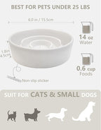 Ceramic Slow Feeder Dog Bowls, 0.6 Cup Slow Feeder for Small Dogs, Puzzle Maze Bowl, Prevents Choking, 6in, White