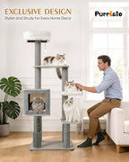 Maine Coon Cat Tree for Large Cats, Modern Cat Tree Tower with Plush Platforms, Heavy Duty Cat Trees for Indoor Cats Large Adult, Gray Sisal Posts, Scratching Post for Indoor Cats