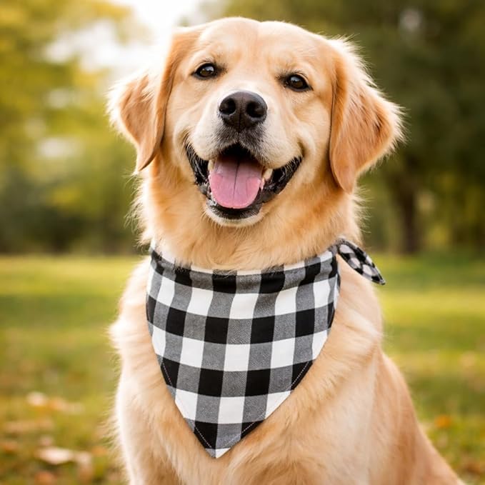 Dog Bandanas 1 Pack; Cotton Linen Black Checkered Bandana for Large Dogs; Soft Breathable Dog Accessories; Classic Dog Apparel & Accessories