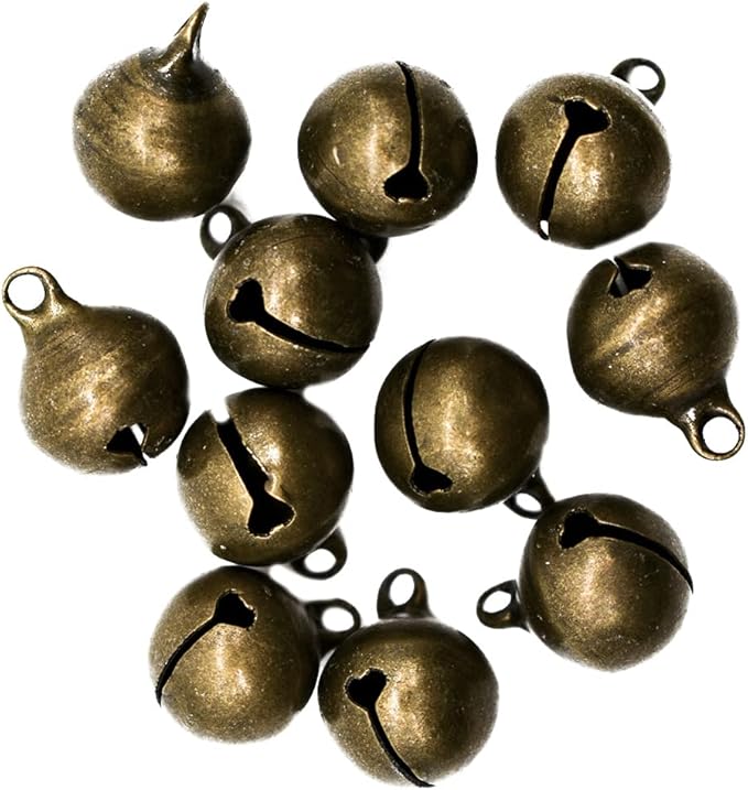 50Pcs 14mm Small Bronze Jingle Bell 5/9inches Mini Vintage Craft Bell Antique Brass Tinkle Bell for DIY Jewelry Pet Collar Dog Cat Toy Christmas Wedding Door Decoration