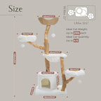 Cat Tree for Indoor Cats Large Adults, 59 Inches Modern Cat Tower with Large Basket and Hammock, Natural Solid Wood, Luxury Condo & Dual Perches, Modern Cat Furniture for Big Cats, White
