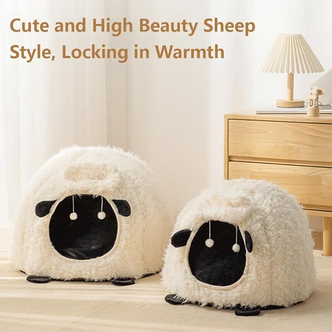 Lamb Shape Cat House Sheep Shape Cat Cave Bed Semi-Enclosed Cave-Style Warm Cat House Pet Nest for Cats Small Dogs