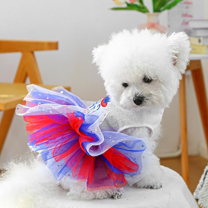Furbabycare® Elegant Sweet Independence Day Puppy Dog Blingbling Princess Skirt Pet Dog Lace Cake Camisole Tutu Dress D-Independence Day X-Small