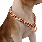 Rose Gold Dog Chain Collar 11mm/15mm/19mm Stainless Steel Cuban Link Chain Collar for Small Medium Large Dogs(15mm,18inch)