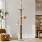 100.4-104.3 Inches Cat Tree Floor to Ceiling Natural Sisal Rope Scratching Climbing Post Adjustable Cat Tree Cat Multi-Level Furniture Activity Center with Soft U-Shaped Hammock