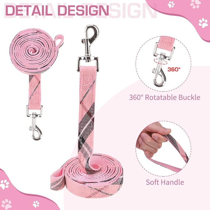 KOOLTAIL Dog Harness for Small Medium Dogs ,Dog Harness and Leash Set, Step in No Pull Soft Mesh Padded Adjustable and Reflective Pet Vest Harness Puppy, Plaid Extra Harness for XS S Dogs, Pink M