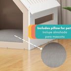 POLIPETS Large House for Pets, Wooden House for Pets for Interiors, Resistant Wood with Cushion for Dog Included, Minimalist, Elegant and Resistant, 32x31.5x31.7 in, Matte White