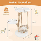 Tangkula Solid Wood Cat Tree, 48.5” Natural Branch Modern Cat Tower with Luxury Hanging Cradle, Jute Scratching Post, Top Perch, Padded Platform, Soft Long Plush, Boho Cat Tree for Indoor Kittens