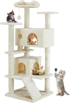 54-Inch Cat Tree Tower with Condo & Platforms, Multi-Level Cat Climbing Tree for Indoor Cats, Sturdy Cat Treehouse with Soft Fabric & Scratching Posts, Beige
