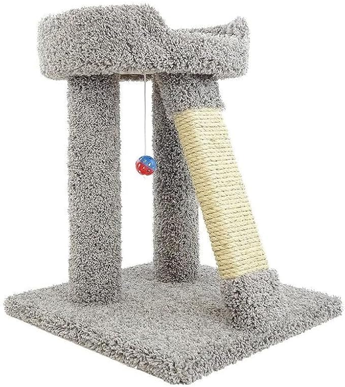 Maykoosh French Flair Elevated Cat Scratch Post with Cat Bed, Compact and Stylish Elevated Cat Bed with Plush Carpet and Sisal Scratching Post, Perfect for Sleep and Play Light Gray
