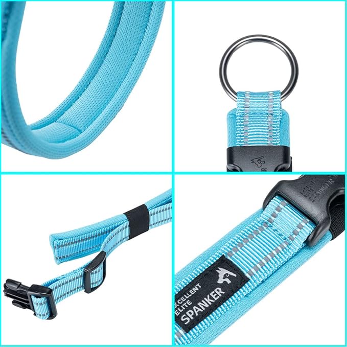 EXCELLENT ELITE SPANKER Reflective Dog Collar Classic Soft Padded Breathable Nylon Adjustable Pet Collar with Quick Release Buckle for Boy Girl Male Female Small Medium Large Dogs Training(LBLU-M)