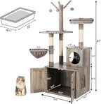 Two Cat Tree with Litter Box Enclosure Bundle, 2-in-1 Cat Tower for Indoor Cats, Large Cat Furniture, Wood Cat Condo