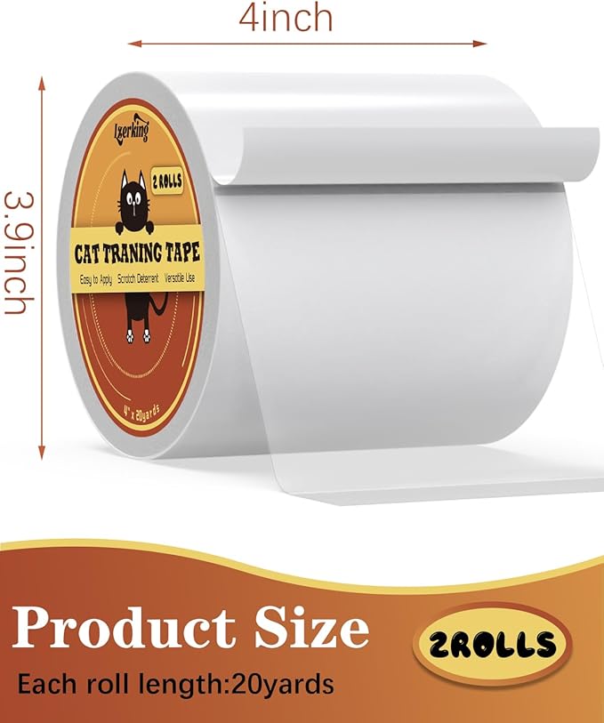 ScratchGuard Cat Furniture Protector Tape - 2 Rolls, Clear Double Sided, 4in20 Yards