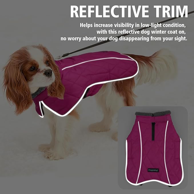 Fragralley Dog Coat Large, Waterproof Dog Jacket with Warm Fleece Lining, Adjustable Reflective Dogs Winter Coat, Turtleneck Pet Coats for Cold Weather (Rose Pink XXXL)