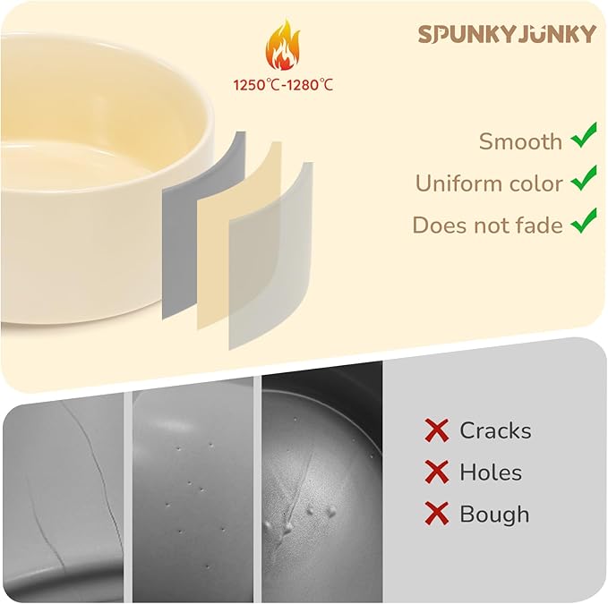 SPUNKYJUNKY 60OZ Ceramic Dog and Cat Bowl, Modern Cute Weighted Food Water Bowl for Replacement Beige (2 Pack)