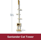 Trixie Santander Floor to Ceiling Cat Tower, Adjustable 96"-108" Height Sisal Cat Scratcher, Cat Condo, Platforms
