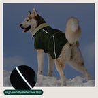 Kuoser Dog Winter Coat Waterproof Dog Snow Jacket, Warm Fleece Lined Pet Turtleneck Snowsuit Puppy Cold Weather Coats with Harness Hole, Adjustable Winter Vest for Medium Large Dogs, Green, L