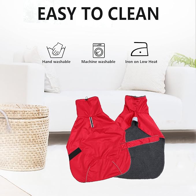 Dachshund Coats Waterproof, Perfect for Dachshunds, Sausage, Weiner Dog Winter Coat with Padded Fleece, Puppy Snowsuit with Adjustable Bands and High Vis Reflective Trim - Red - XS