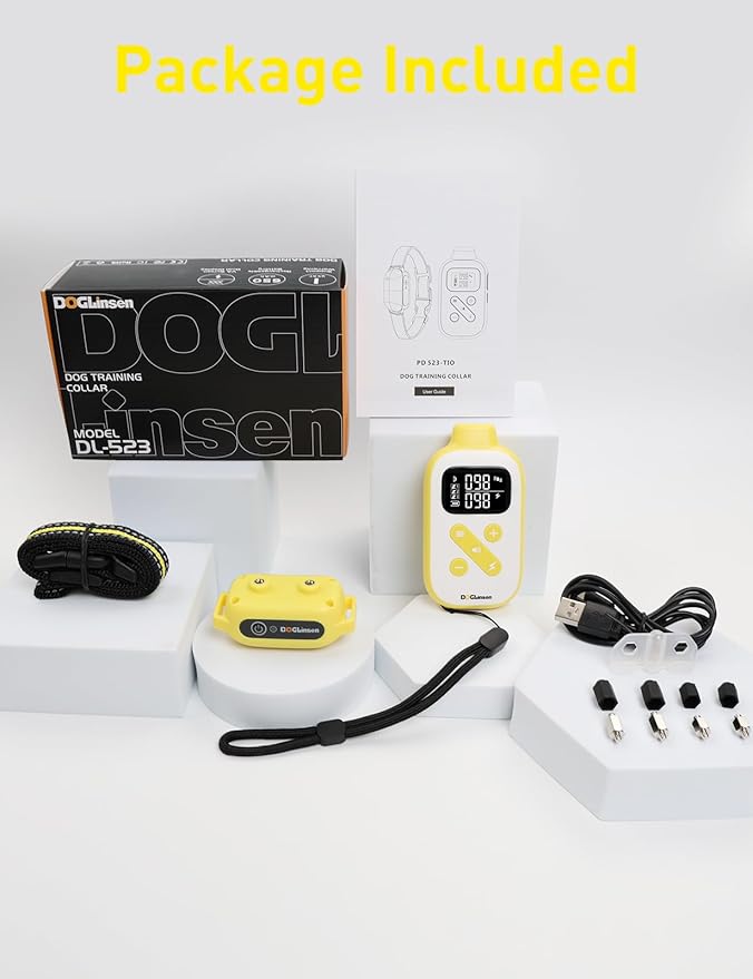 2-in-1 Bark and Shock Collar for Dogs, Smart Anti Barking Dog Training Collar with 5 Adjustable Sensitivity, Automatic Bark Collar with Remote, Vibration, Beep, Shock and Automatic (Yellow)