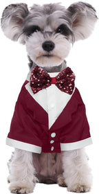 Kuoser Dog Tuxedo, Formal Dog Costume with Bow Tie Pet Wedding Suit Party Birthday Outfit, Dogs Tux Soft Shirt for Valentines Christmas Halloween Graduation Cosplay, Burgundy L
