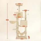61 Inch Cat Tree with Platform & Hammock, Plush Perch Scratcher & Playhouse for Indoor Cats(Beige)