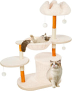 Cute Cat Tree Tower for Indoor Cats Adult, Wood Flower Cat Trees with Cat Hammock, Modern Cat Tree Tower with Scratching Post, Aesthetic Luxury Cats Condo for Cats Kitten(Alpine White)