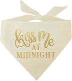Kiss Me at Midnight Dog Bandana | 100% Unbleached Cotton Adjustable Triangle | Made in USA | New Year's Eve | Celebration | Cheers to 2026 |Natural, X-Small (357)