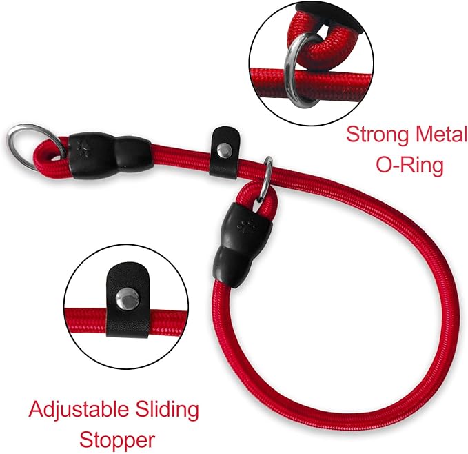 Slip Collar, Dog Choker Collar, Nylon Dog Training Collar with Slidable Stopper No Pull Dog Collars Martingale Collars for Small Medium Large Dogs, Red, S